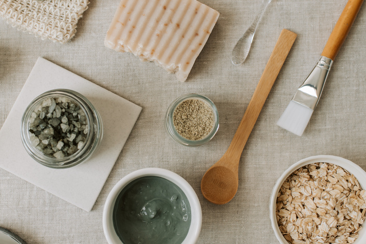 Organic Ingredients for Facial Mask and Scrub Flatlay